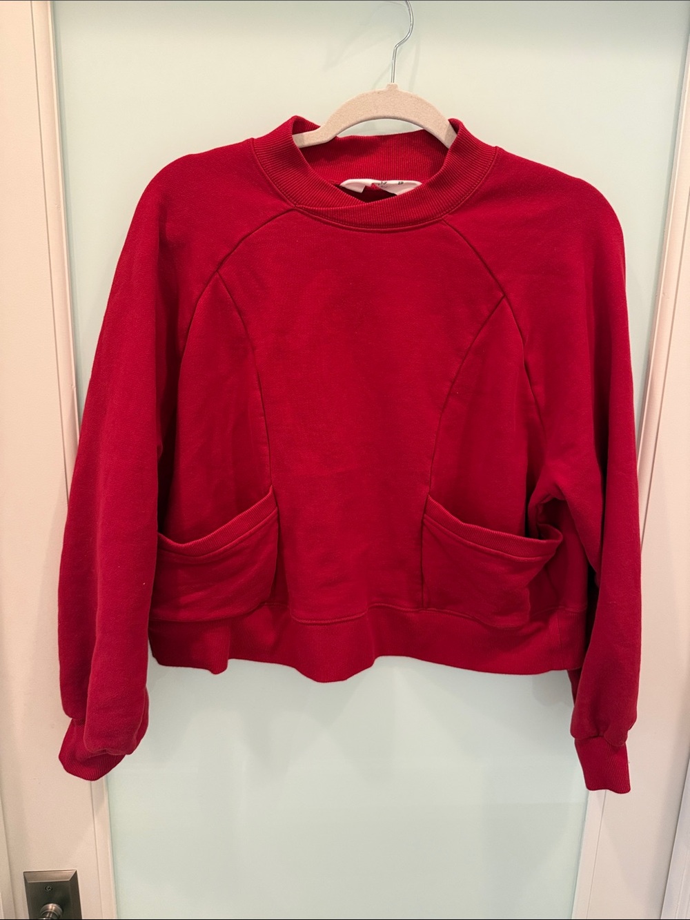 Women's Red Pocket Pullover Sweatshirt